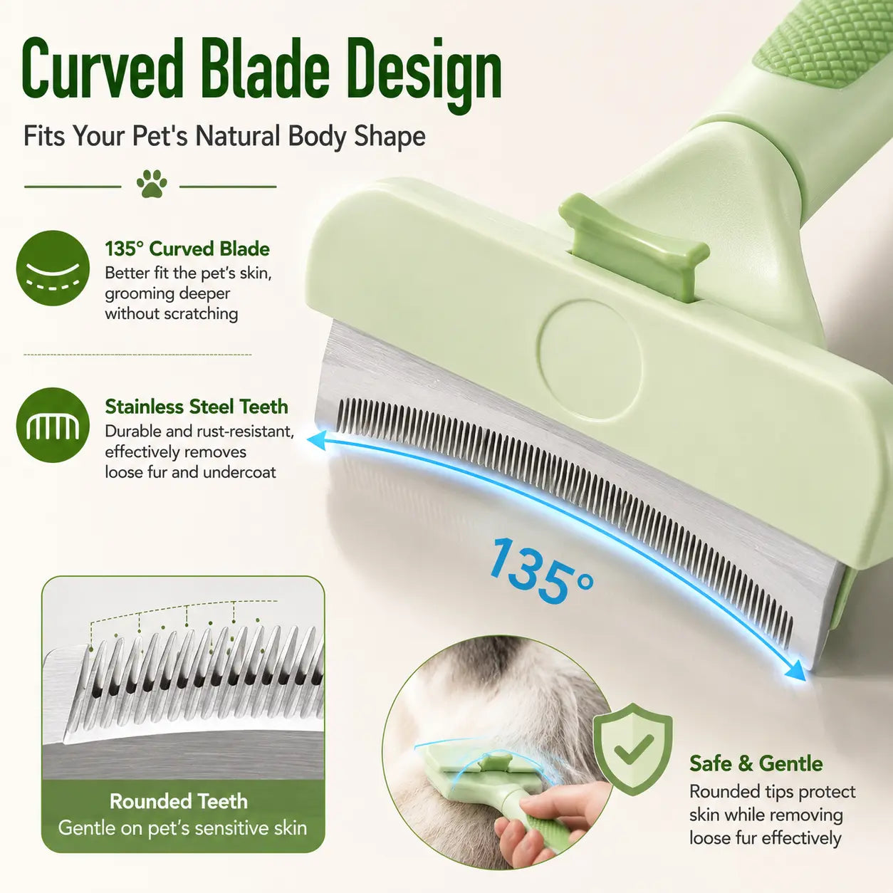 Professional Pet Deshedding Tool for Dogs & Cats, Gentle Undercoat Rake, Fast Shedding Reduction, Dematting Comb for Long Hair Pets, Cat & Dog Grooming Fur Removal Brush，Sleek, Ez, Brush