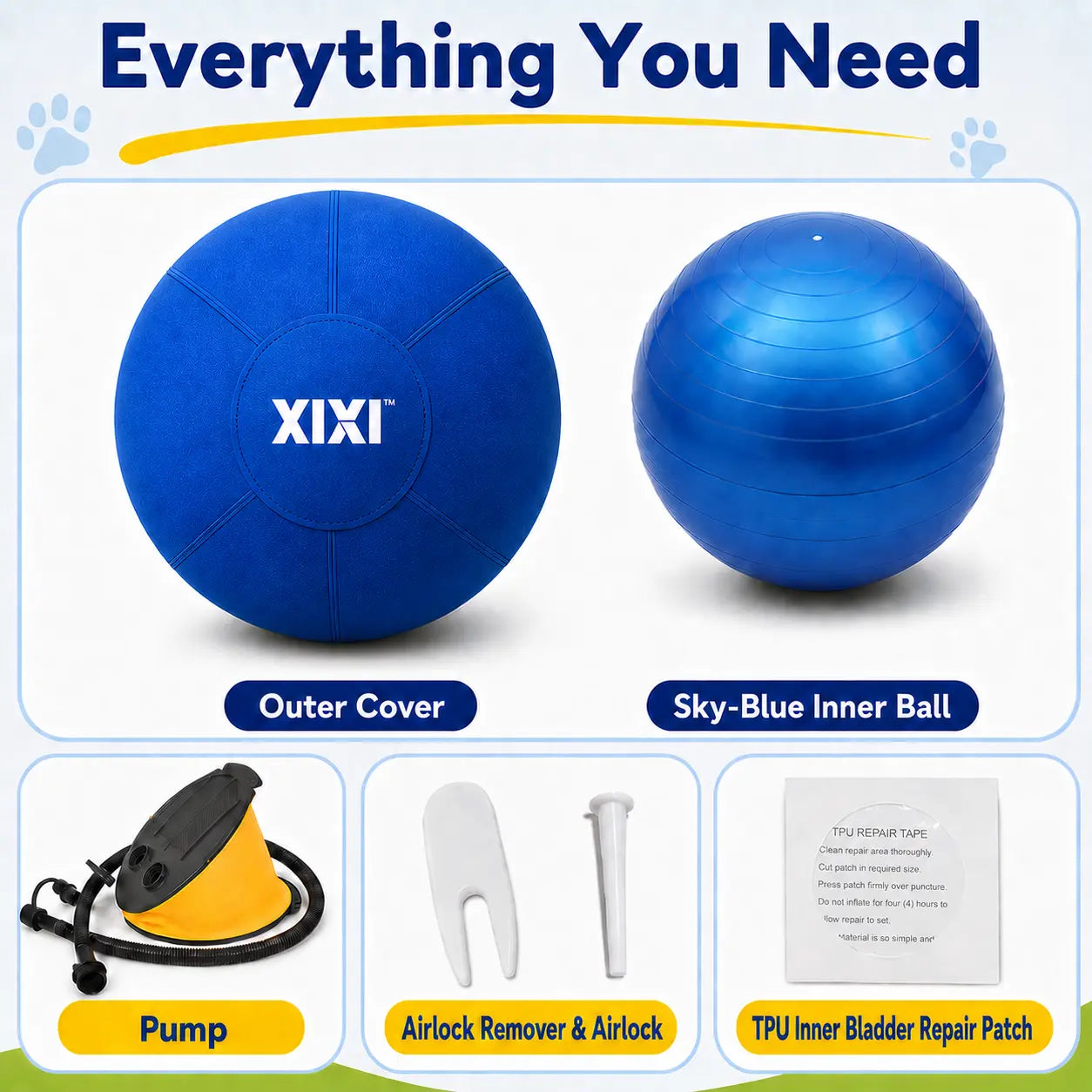 Xixipup Interactive Herding Ball for High-Energy Dogs, Heavy-Duty Oxford Cover Inflatable Exercise & Training Toy, 18/22/25 Inch