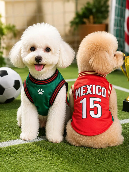 Mexico 15 Pet Jersey Shirt for Dogs and Cats - Breathable Sleeveless Soccer Vest, Lightweight Sports Outfit for Small to Medium Pets, Ideal for Daily Wear, Photos, Parties, and Game Day