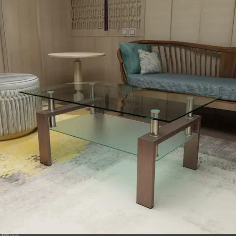 Bellemave Rectangle Black Glass Coffee Table Modern Side Center Tables for Living Room Furniture with Clear Glass Top and Contemporary Design