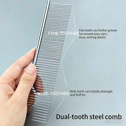 4PCS Pet Groomer Tools Shedding Grooming Kit - Self-Cleaning Slicker Brush, Dual-Sided Stainless Steel Dematting Comb, Tear Stain Comb, Fur Removal Tool for Long/Short Hair Dogs & Cats - Fur-Free Home Supplies, Grooming Supplies