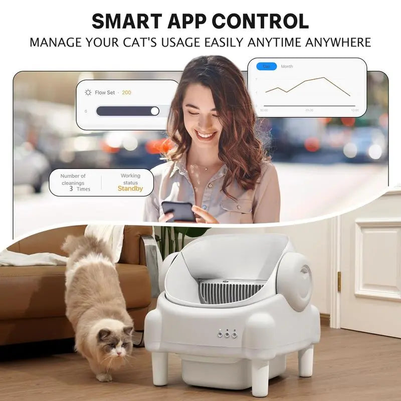 Best Seller | ECORUI Self - Cleaning - Litter Box Open Top Automatic with App Control for Multiple Cats Safety Sensors Protection Cream White 16.5"X16.5" Entrance 10.5L Compartment