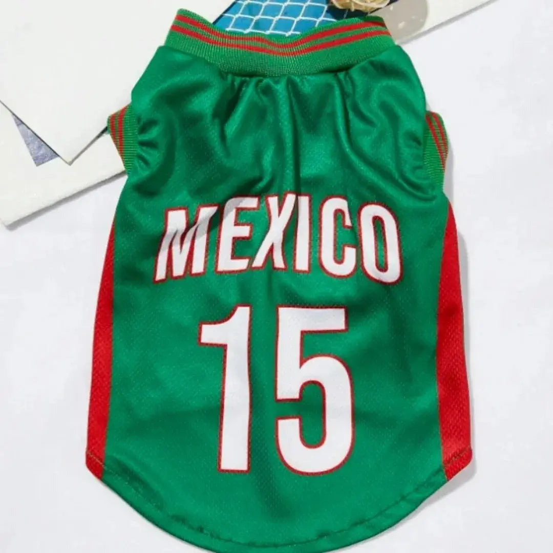 Mexico 15 Pet Jersey Shirt for Dogs and Cats - Breathable Sleeveless Soccer Vest, Lightweight Sports Outfit for Small to Medium Pets, Ideal for Daily Wear, Photos, Parties, and Game Day