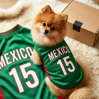 Mexico 15 Pet Jersey Shirt for Dogs and Cats - Breathable Sleeveless Soccer Vest, Lightweight Sports Outfit for Small to Medium Pets, Ideal for Daily Wear, Photos, Parties, and Game Day