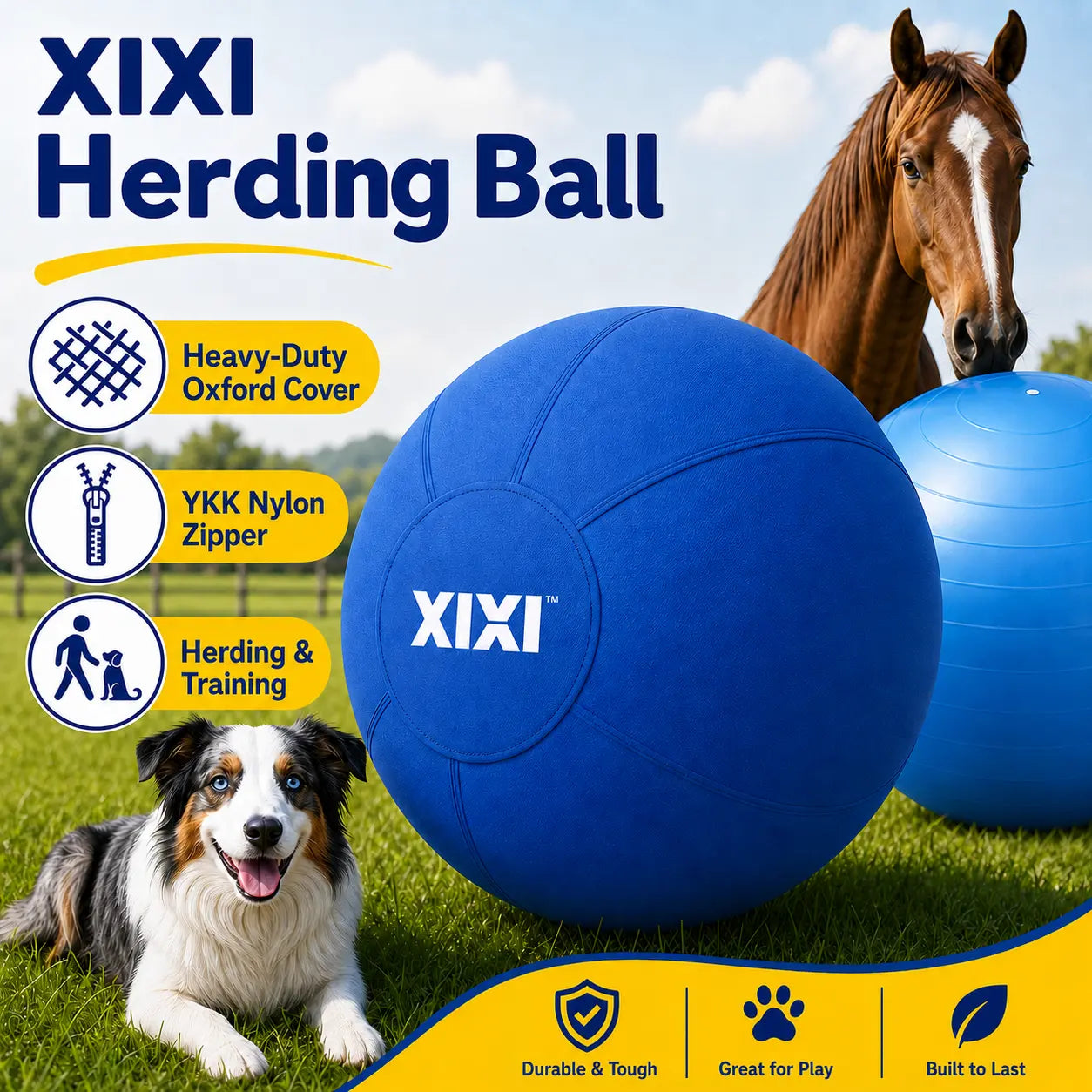 Xixipup Interactive Herding Ball for High-Energy Dogs, Heavy-Duty Oxford Cover Inflatable Exercise & Training Toy, 18/22/25 Inch