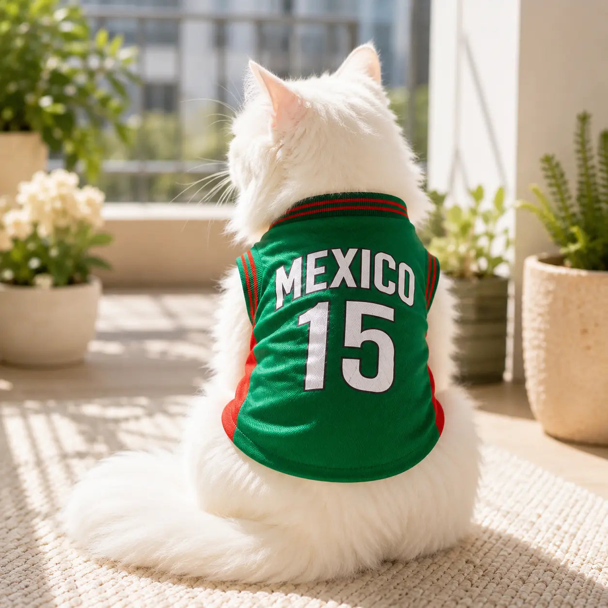 Mexico 15 Pet Jersey Shirt for Dogs and Cats - Breathable Sleeveless Soccer Vest, Lightweight Sports Outfit for Small to Medium Pets, Ideal for Daily Wear, Photos, Parties, and Game Day