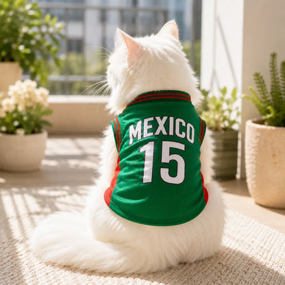 Mexico 15 Pet Jersey Shirt for Dogs and Cats - Breathable Sleeveless Soccer Vest, Lightweight Sports Outfit for Small to Medium Pets, Ideal for Daily Wear, Photos, Parties, and Game Day