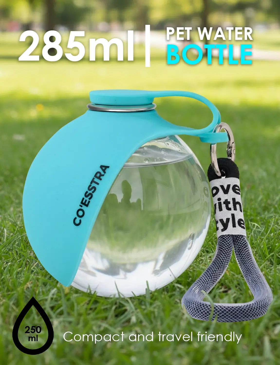 Stainless Steel Leak-Proof Pet Water Bottle with Drinking Basin - 285ml Travel Solution for Dogs, Ideal for Walks and Road Trips