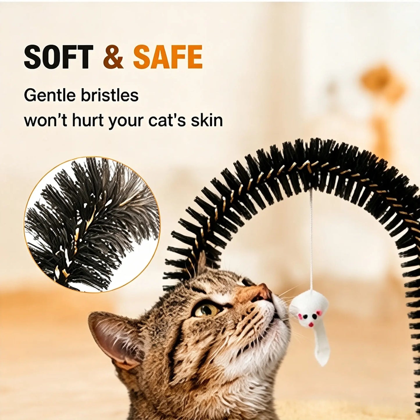 Interactive Cat Arch Self Groomer with Scratching Pad – Foldable Massage & Fur Removal Toy for Indoor Cats, Self-Grooming Play Station for Cats & Kittens