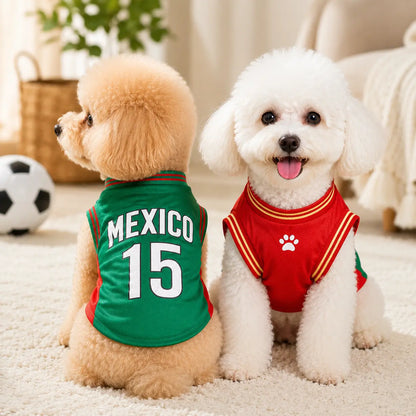 Mexico 15 Pet Jersey Shirt for Dogs and Cats - Breathable Sleeveless Soccer Vest, Lightweight Sports Outfit for Small to Medium Pets, Ideal for Daily Wear, Photos, Parties, and Game Day