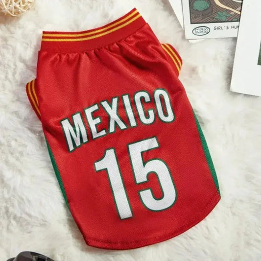 Mexico 15 Pet Jersey Shirt for Dogs and Cats - Breathable Sleeveless Soccer Vest, Lightweight Sports Outfit for Small to Medium Pets, Ideal for Daily Wear, Photos, Parties, and Game Day