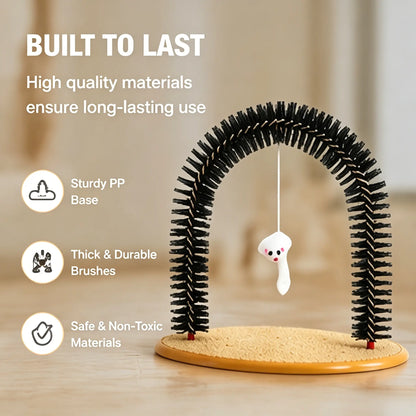 Interactive Cat Arch Self Groomer with Scratching Pad – Foldable Massage & Fur Removal Toy for Indoor Cats, Self-Grooming Play Station for Cats & Kittens