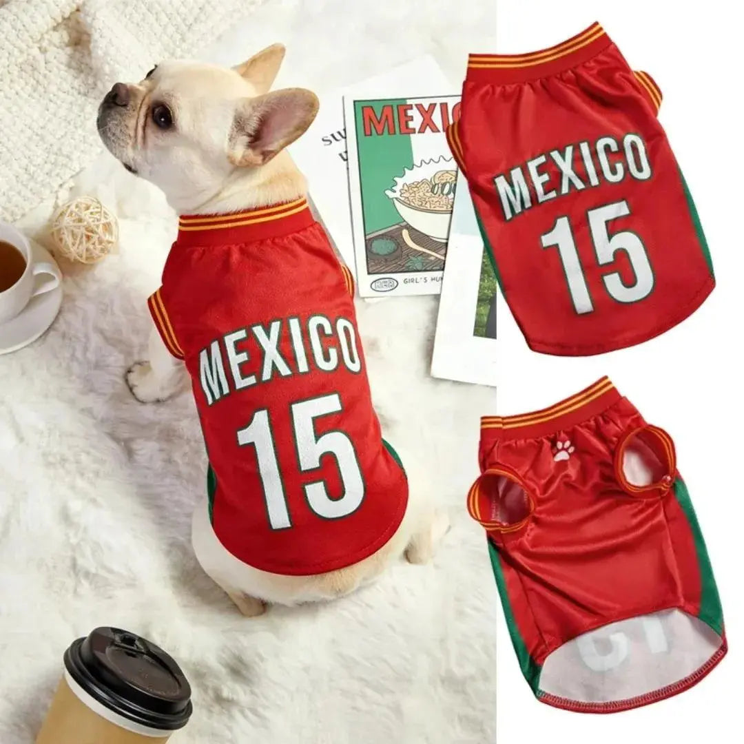 Mexico 15 Pet Jersey Shirt for Dogs and Cats - Breathable Sleeveless Soccer Vest, Lightweight Sports Outfit for Small to Medium Pets, Ideal for Daily Wear, Photos, Parties, and Game Day