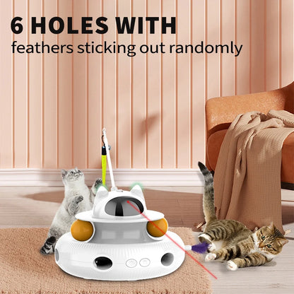 Extendable Laser Feather USB Rechargeable Cat Teaser Wand, White