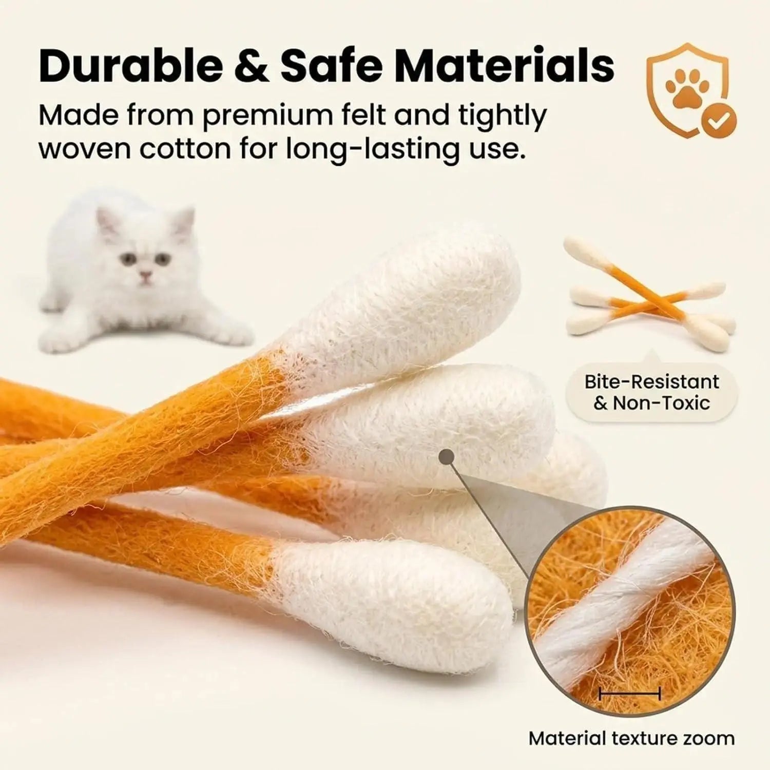 6-Pack Giant Q-Tip Cat Chew Toys - Soft Felt Interactive Teething and Anxiety Relief Accessories for Kittens, Promoting Dental Health and Indoor Leisure