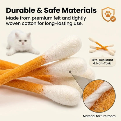6-Pack Giant Q-Tip Cat Chew Toys - Soft Felt Interactive Teething and Anxiety Relief Accessories for Kittens, Promoting Dental Health and Indoor Leisure