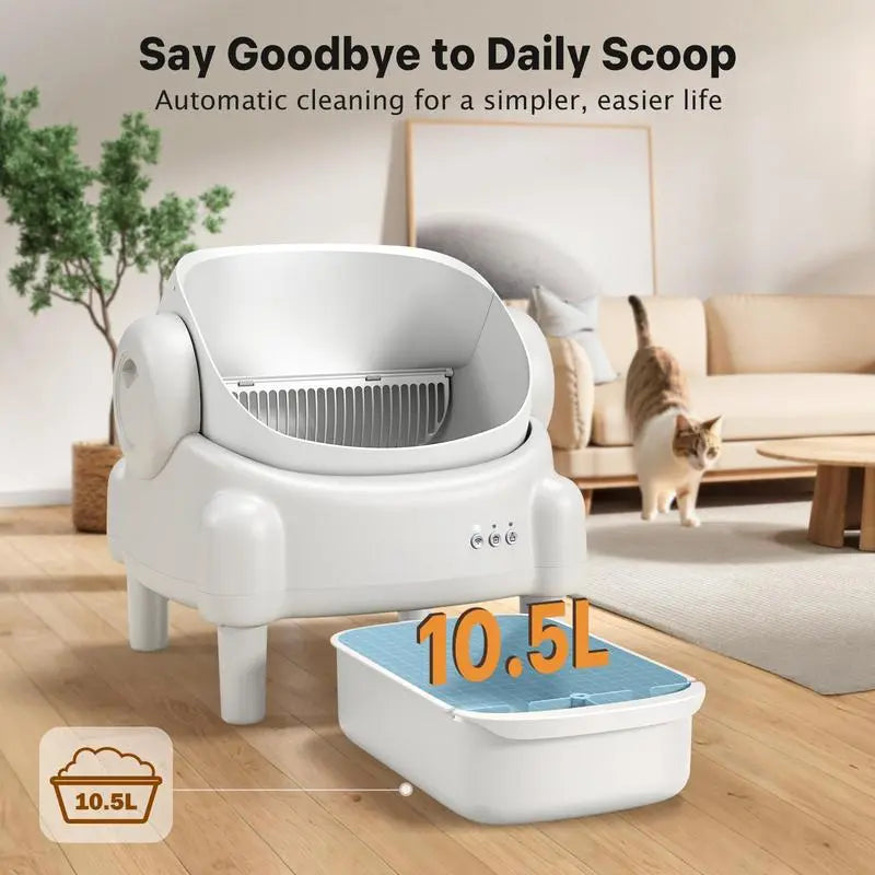 Best Seller | ECORUI Self - Cleaning - Litter Box Open Top Automatic with App Control for Multiple Cats Safety Sensors Protection Cream White 16.5"X16.5" Entrance 10.5L Compartment