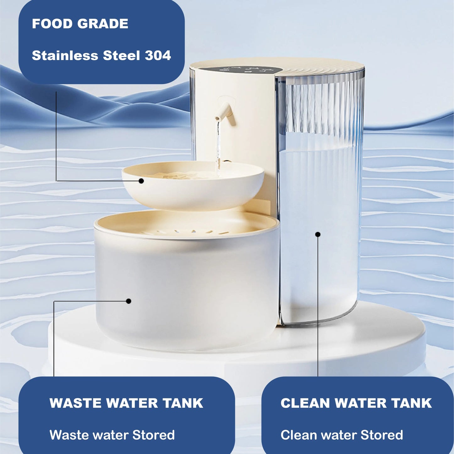 REPET Automatic Cat Water Fountain with Filtration System | Ultra-Quiet Pump and LED Indicator | Stainless Steel Design for Enhanced Hydration in Cats and Dogs