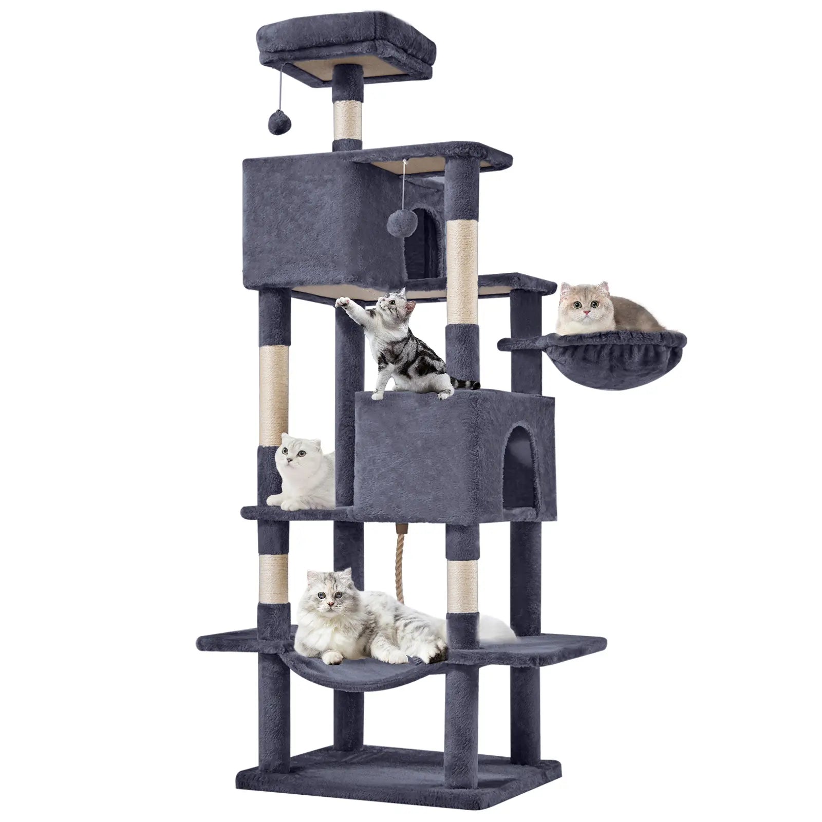 Indoor Cat Tree Tower, 66-Inch Multi-Level Pet Furniture with Stable Design, Sisal Scratching Post, Spacious Condo, Climbing Ladder, and Plush Toy for Kittens and Cats