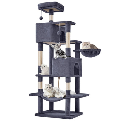 Indoor Cat Tree Tower, 66-Inch Multi-Level Pet Furniture with Stable Design, Sisal Scratching Post, Spacious Condo, Climbing Ladder, and Plush Toy for Kittens and Cats