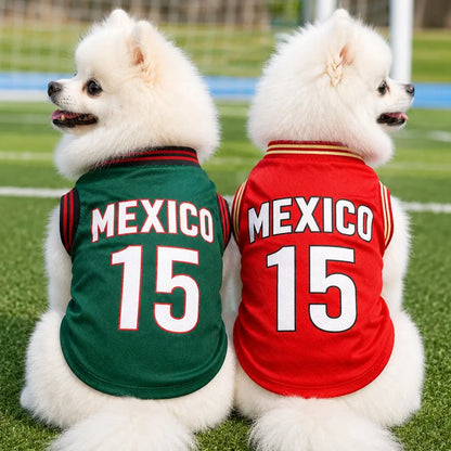 Mexico 15 Pet Jersey Shirt for Dogs and Cats - Breathable Sleeveless Soccer Vest, Lightweight Sports Outfit for Small to Medium Pets, Ideal for Daily Wear, Photos, Parties, and Game Day