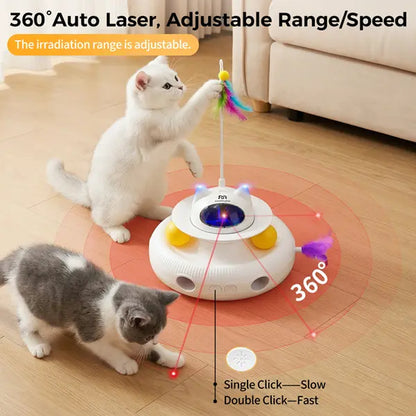 New 5-In-1 Interactive Cat Toy | Rotating Feather Teaser & Light Pointer & Track | Magic Box Cat Toy for Bored Indoor Cats