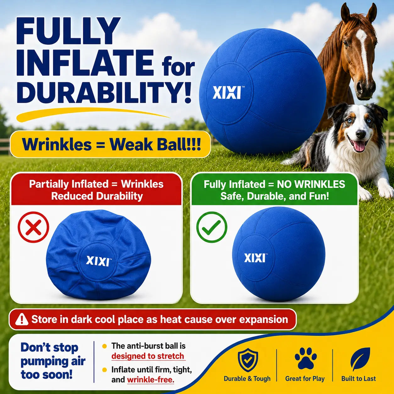 Xixipup Interactive Herding Ball for High-Energy Dogs, Heavy-Duty Oxford Cover Inflatable Exercise & Training Toy, 18/22/25 Inch