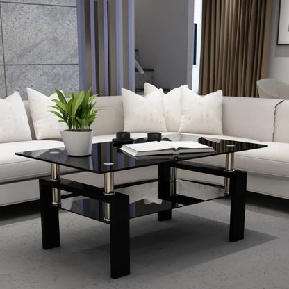 Bellemave Rectangle Black Glass Coffee Table Modern Side Center Tables for Living Room Furniture with Clear Glass Top and Contemporary Design