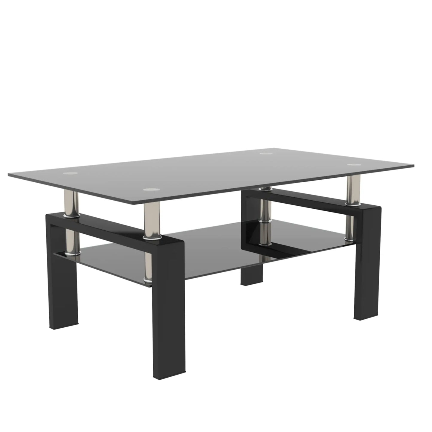 Bellemave Rectangle Black Glass Coffee Table Modern Side Center Tables for Living Room Furniture with Clear Glass Top and Contemporary Design