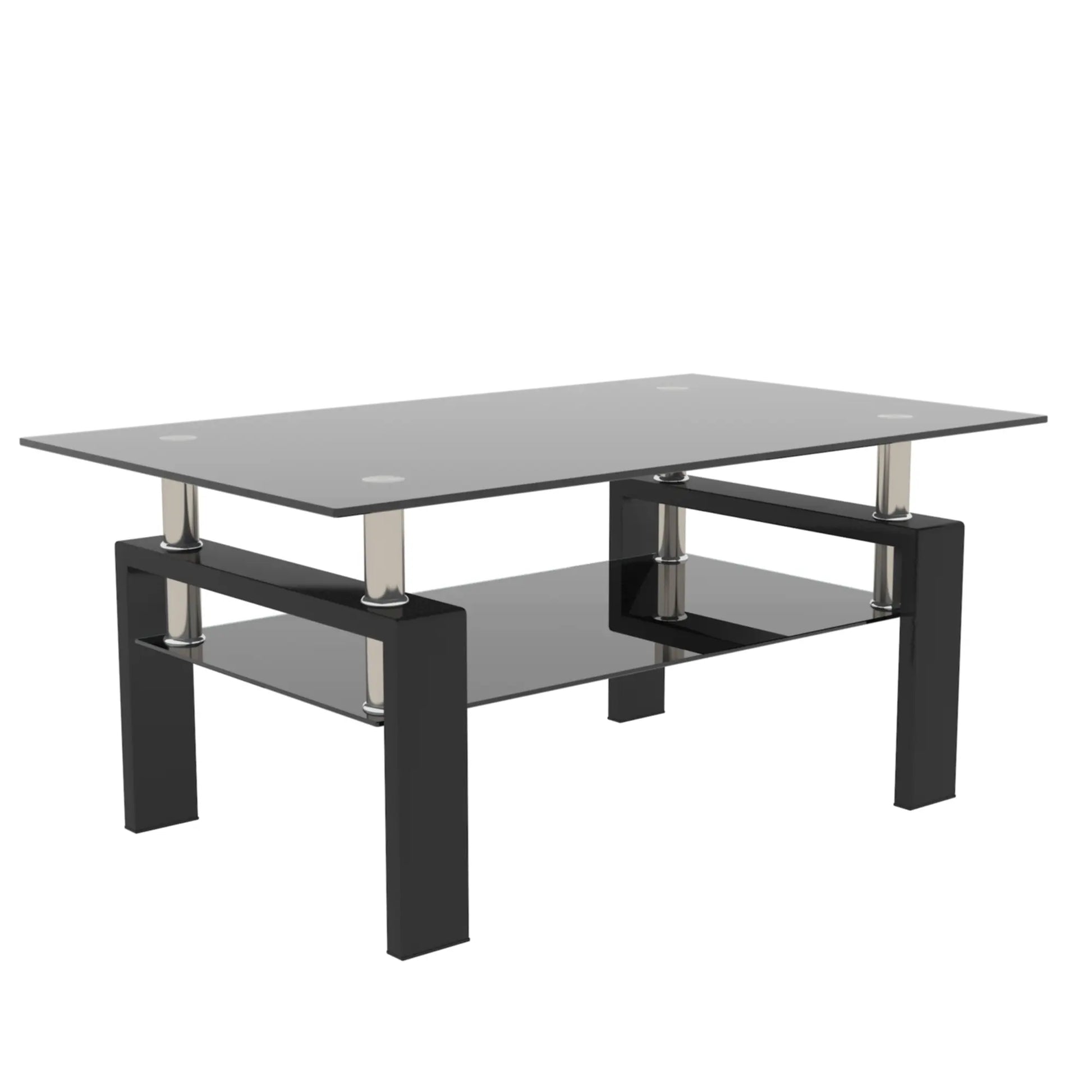 Bellemave Rectangle Black Glass Coffee Table Modern Side Center Tables for Living Room Furniture with Clear Glass Top and Contemporary Design
