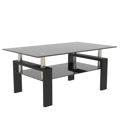 Bellemave Rectangle Black Glass Coffee Table Modern Side Center Tables for Living Room Furniture with Clear Glass Top and Contemporary Design
