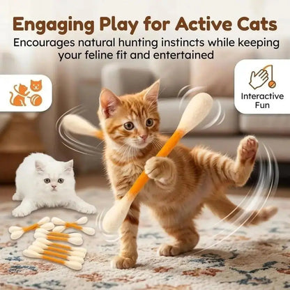 6-Pack Giant Q-Tip Cat Chew Toys - Soft Felt Interactive Teething and Anxiety Relief Accessories for Kittens, Promoting Dental Health and Indoor Leisure