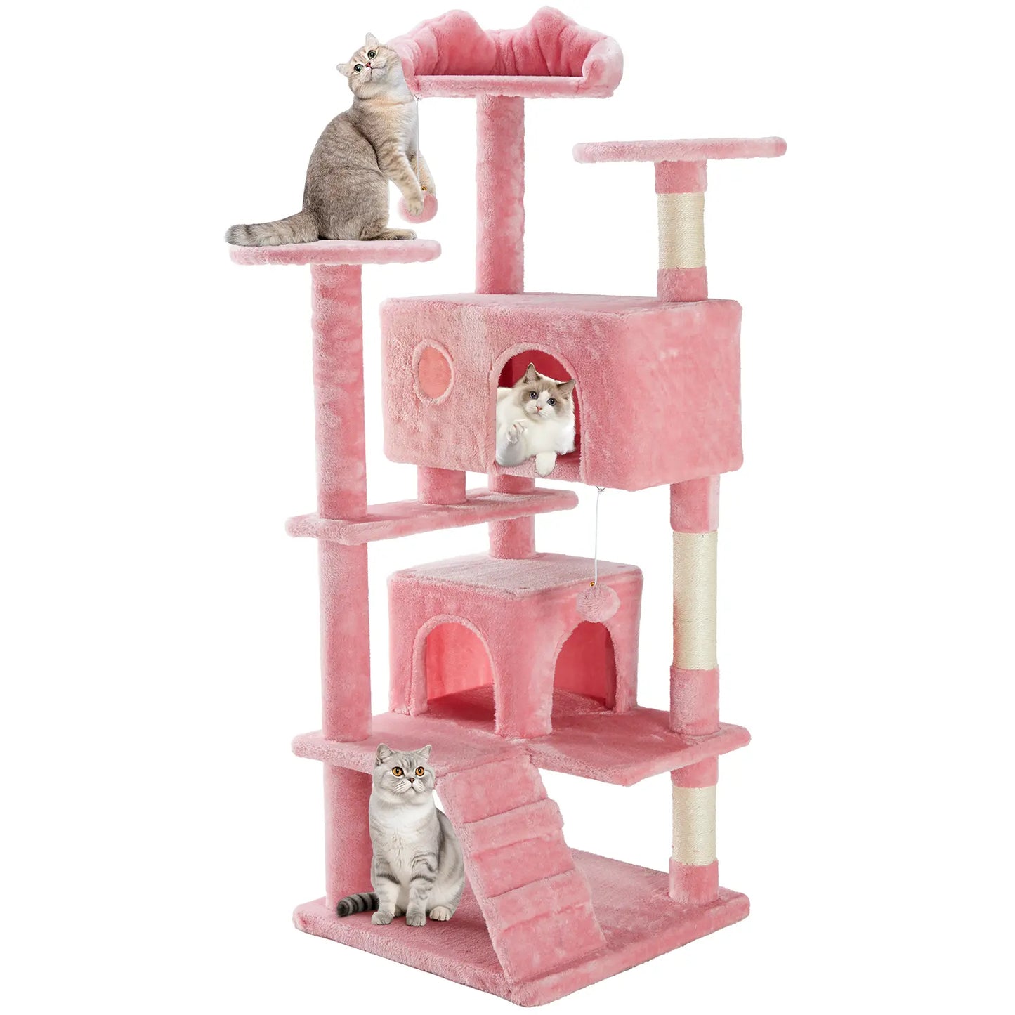 Indoor Cat Tree Tower, 66-Inch Multi-Level Pet Furniture with Stable Design, Sisal Scratching Post, Spacious Condo, Climbing Ladder, and Plush Toy for Kittens and Cats