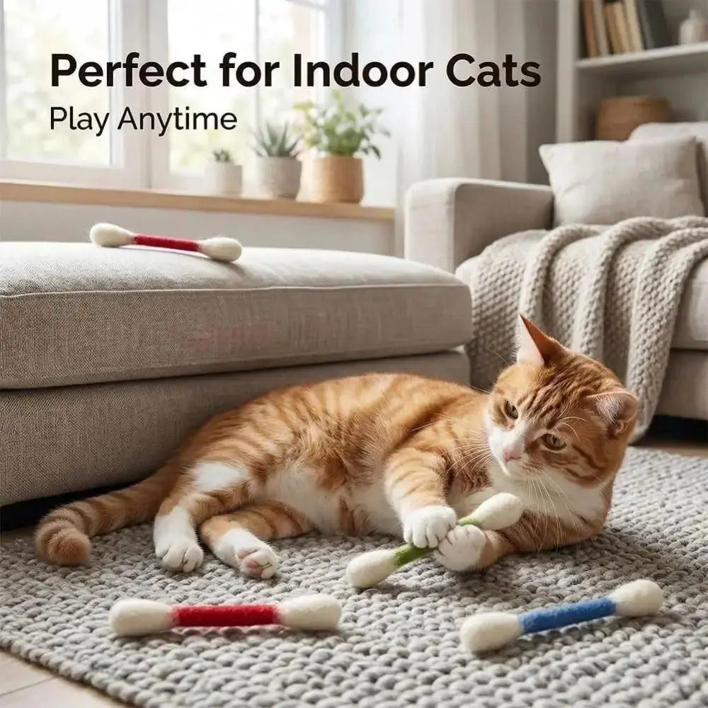 6-Pack Giant Q-Tip Cat Chew Toys - Soft Felt Interactive Teething and Anxiety Relief Accessories for Kittens, Promoting Dental Health and Indoor Leisure