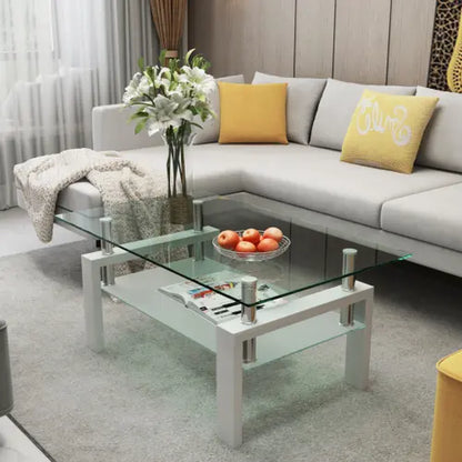 Bellemave Rectangle Black Glass Coffee Table Modern Side Center Tables for Living Room Furniture with Clear Glass Top and Contemporary Design