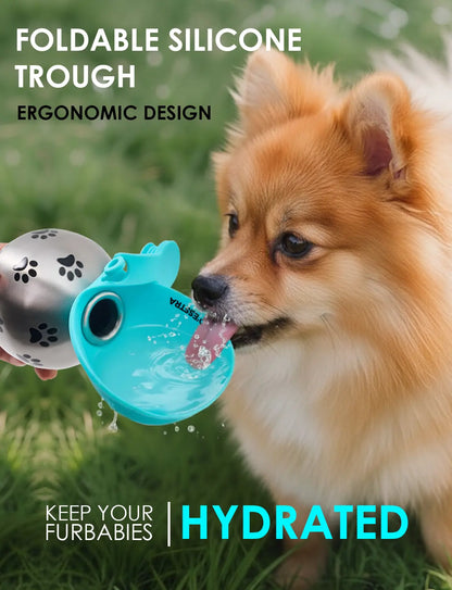 Stainless Steel Leak-Proof Pet Water Bottle with Drinking Basin - 285ml Travel Solution for Dogs, Ideal for Walks and Road Trips