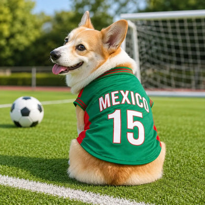 Mexico 15 Pet Jersey Shirt for Dogs and Cats - Breathable Sleeveless Soccer Vest, Lightweight Sports Outfit for Small to Medium Pets, Ideal for Daily Wear, Photos, Parties, and Game Day