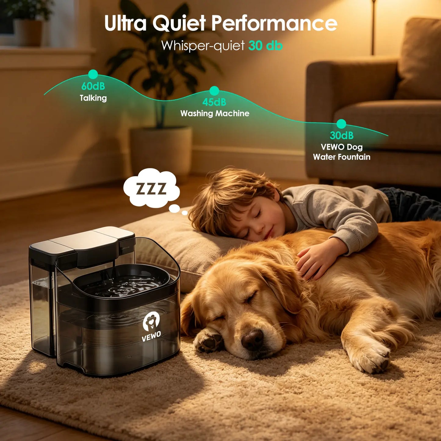 VEWO 11L Large Dog Water Fountain for Big Breeds - Spill-Free Dispenser with Deep Basin, BPA-Free, Ultra Quiet, 7-Day Refill Capacity for Large Dogs and Multi-Pet Homes