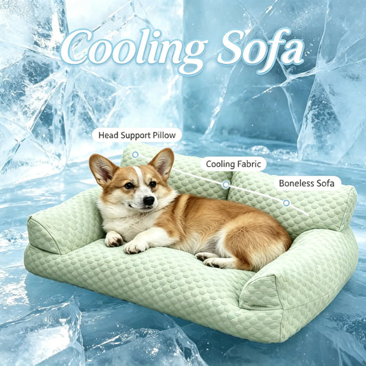 Cooling Pet Sofa with Ice Bean Fabric and Massage Beads, Durable and Breathable Design for Small to Medium Dogs and Cats