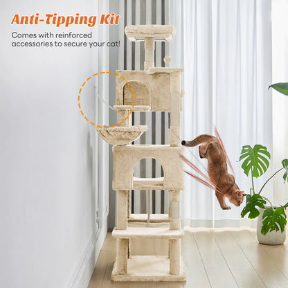 Indoor Cat Tree Tower, 66-Inch Multi-Level Pet Furniture with Stable Design, Sisal Scratching Post, Spacious Condo, Climbing Ladder, and Plush Toy for Kittens and Cats