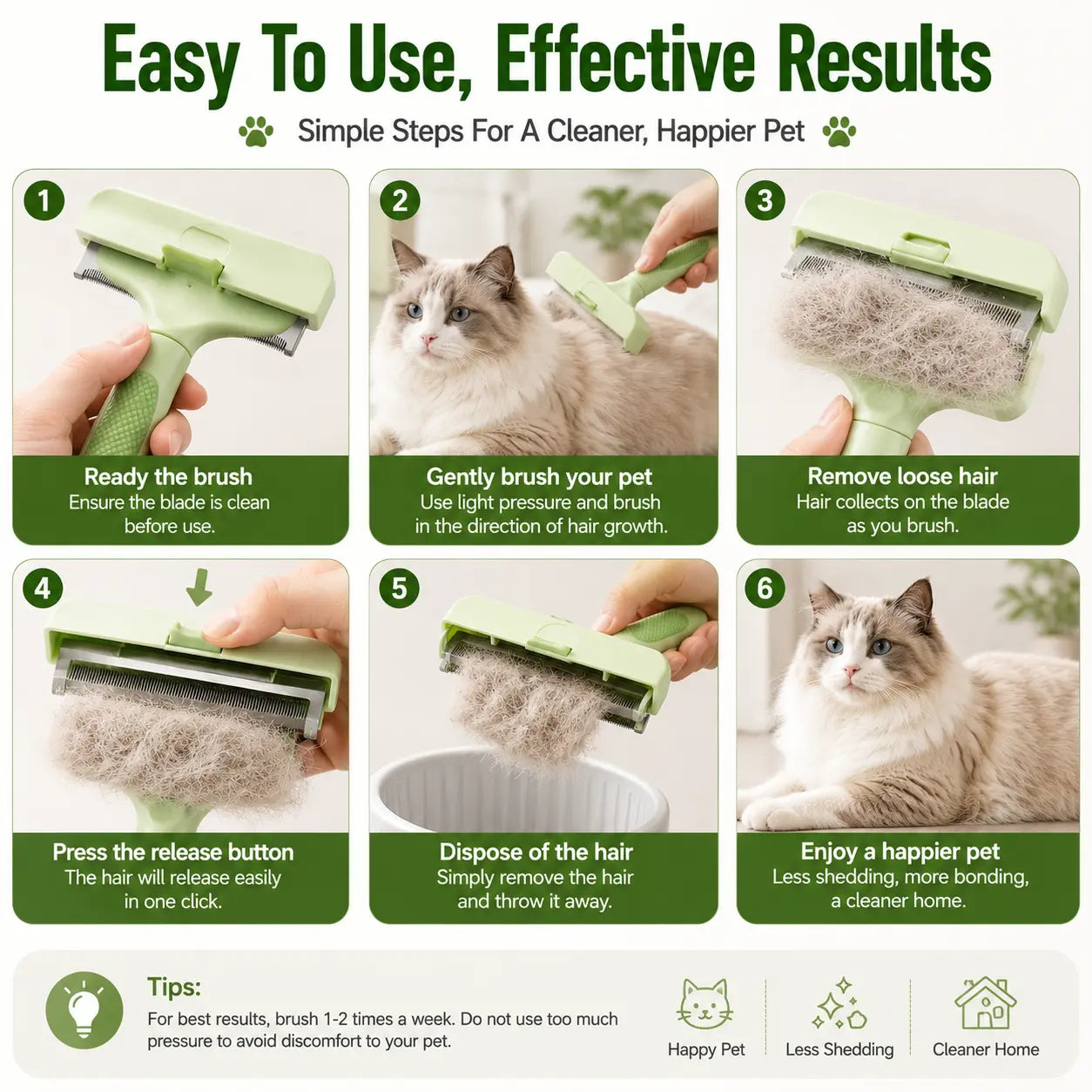 Professional Pet Deshedding Tool for Dogs & Cats, Gentle Undercoat Rake, Fast Shedding Reduction, Dematting Comb for Long Hair Pets, Cat & Dog Grooming Fur Removal Brush，Sleek, Ez, Brush