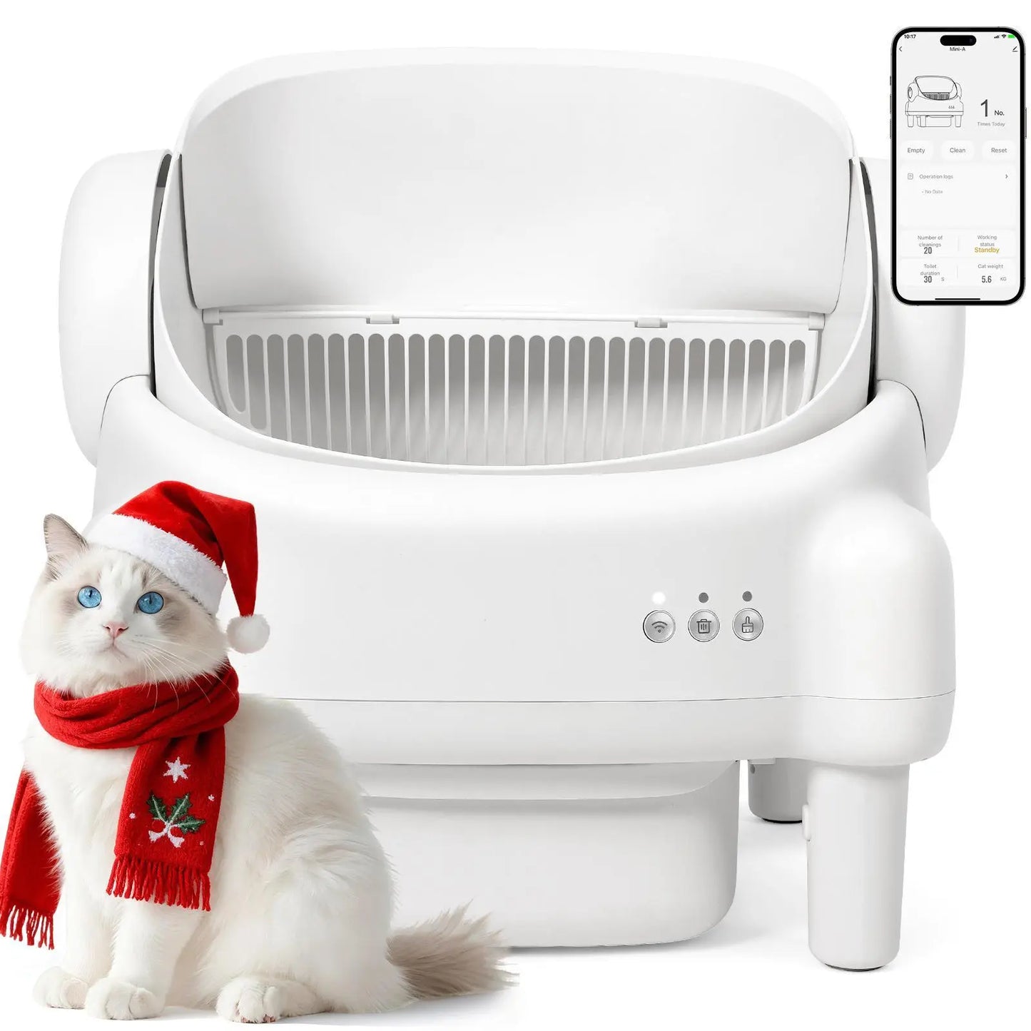 Best Seller | ECORUI Self - Cleaning - Litter Box Open Top Automatic with App Control for Multiple Cats Safety Sensors Protection Cream White 16.5"X16.5" Entrance 10.5L Compartment