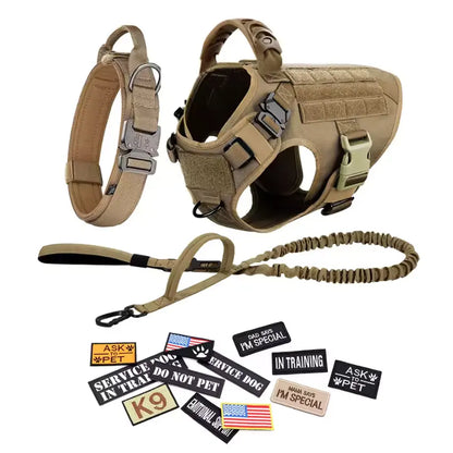 Adjustable Dog Harness, Leash, and Collar Set with 12 Patches for Medium to Large Dogs - Ideal for Outdoor Activities