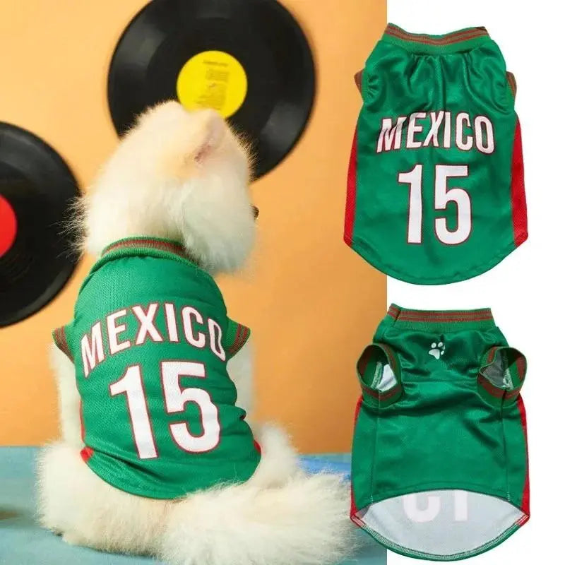 Mexico 15 Pet Jersey Shirt for Dogs and Cats - Breathable Sleeveless Soccer Vest, Lightweight Sports Outfit for Small to Medium Pets, Ideal for Daily Wear, Photos, Parties, and Game Day