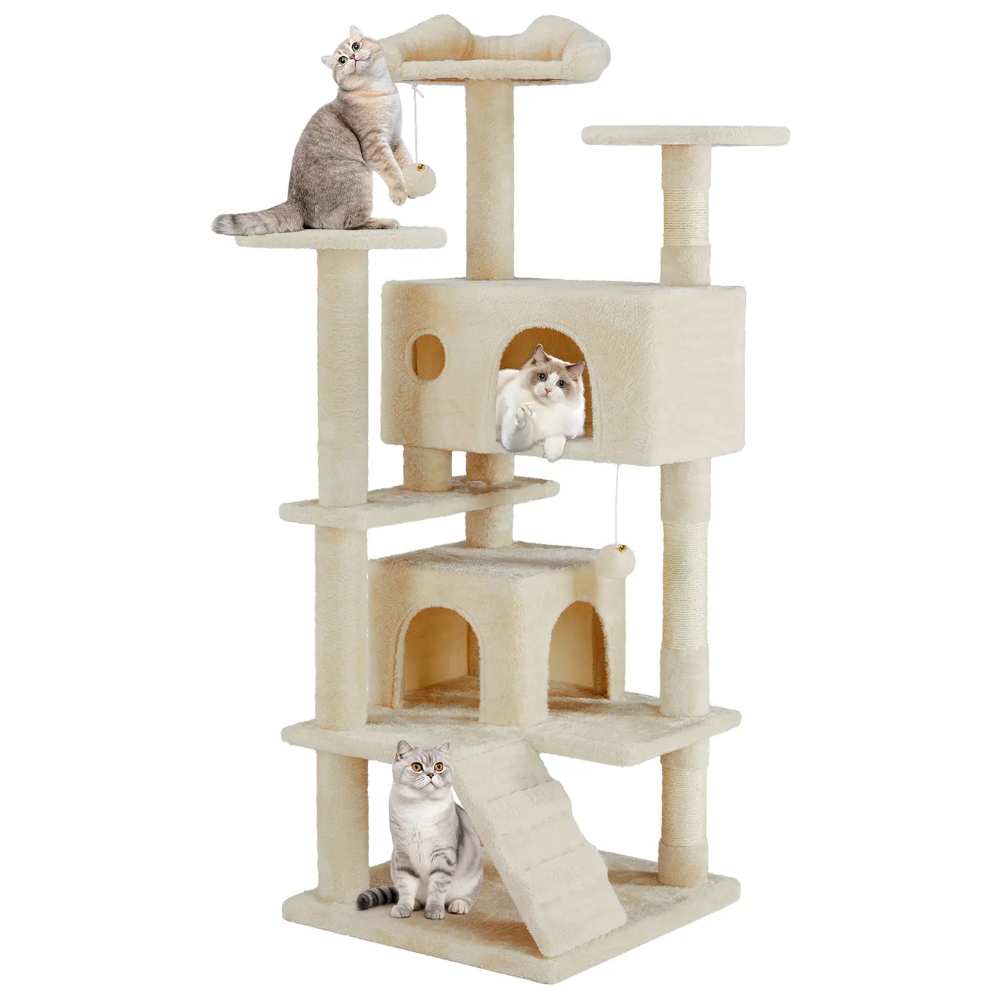 Indoor Cat Tree Tower, 66-Inch Multi-Level Pet Furniture with Stable Design, Sisal Scratching Post, Spacious Condo, Climbing Ladder, and Plush Toy for Kittens and Cats