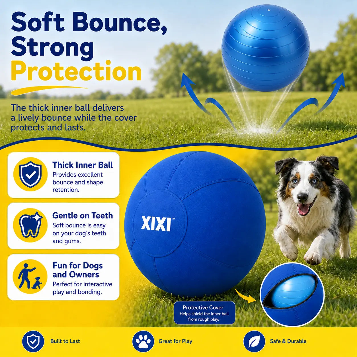 Xixipup Interactive Herding Ball for High-Energy Dogs, Heavy-Duty Oxford Cover Inflatable Exercise & Training Toy, 18/22/25 Inch