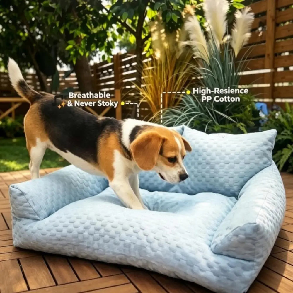 Cooling Pet Sofa with Ice Bean Fabric and Massage Beads, Durable and Breathable Design for Small to Medium Dogs and Cats