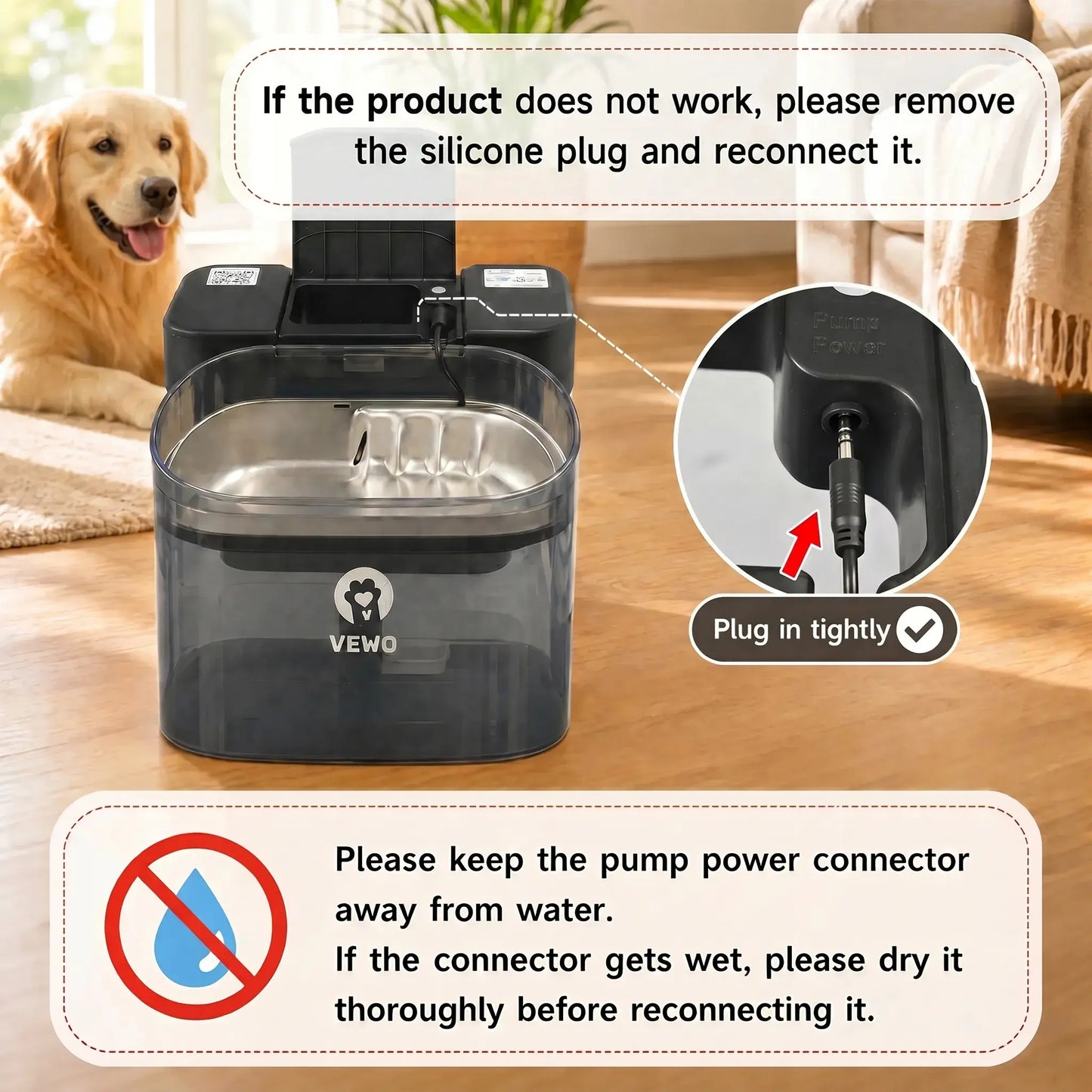 VEWO 11L Large Dog Water Fountain for Big Breeds - Spill-Free Dispenser with Deep Basin, BPA-Free, Ultra Quiet, 7-Day Refill Capacity for Large Dogs and Multi-Pet Homes