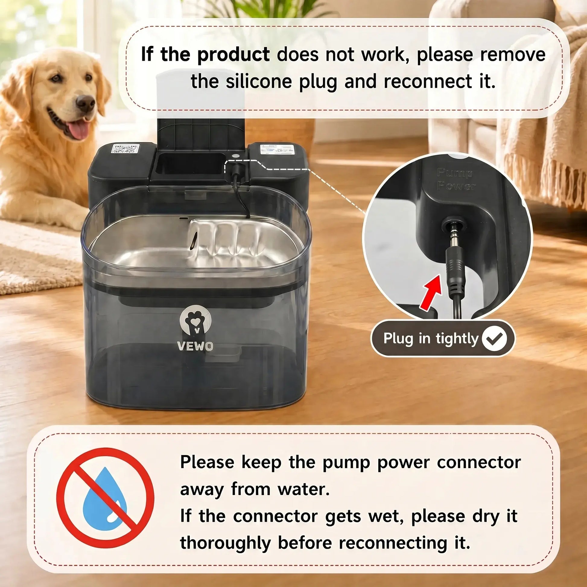 VEWO 11L Large Dog Water Fountain for Big Breeds - Spill-Free Dispenser with Deep Basin, BPA-Free, Ultra Quiet, 7-Day Refill Capacity for Large Dogs and Multi-Pet Homes