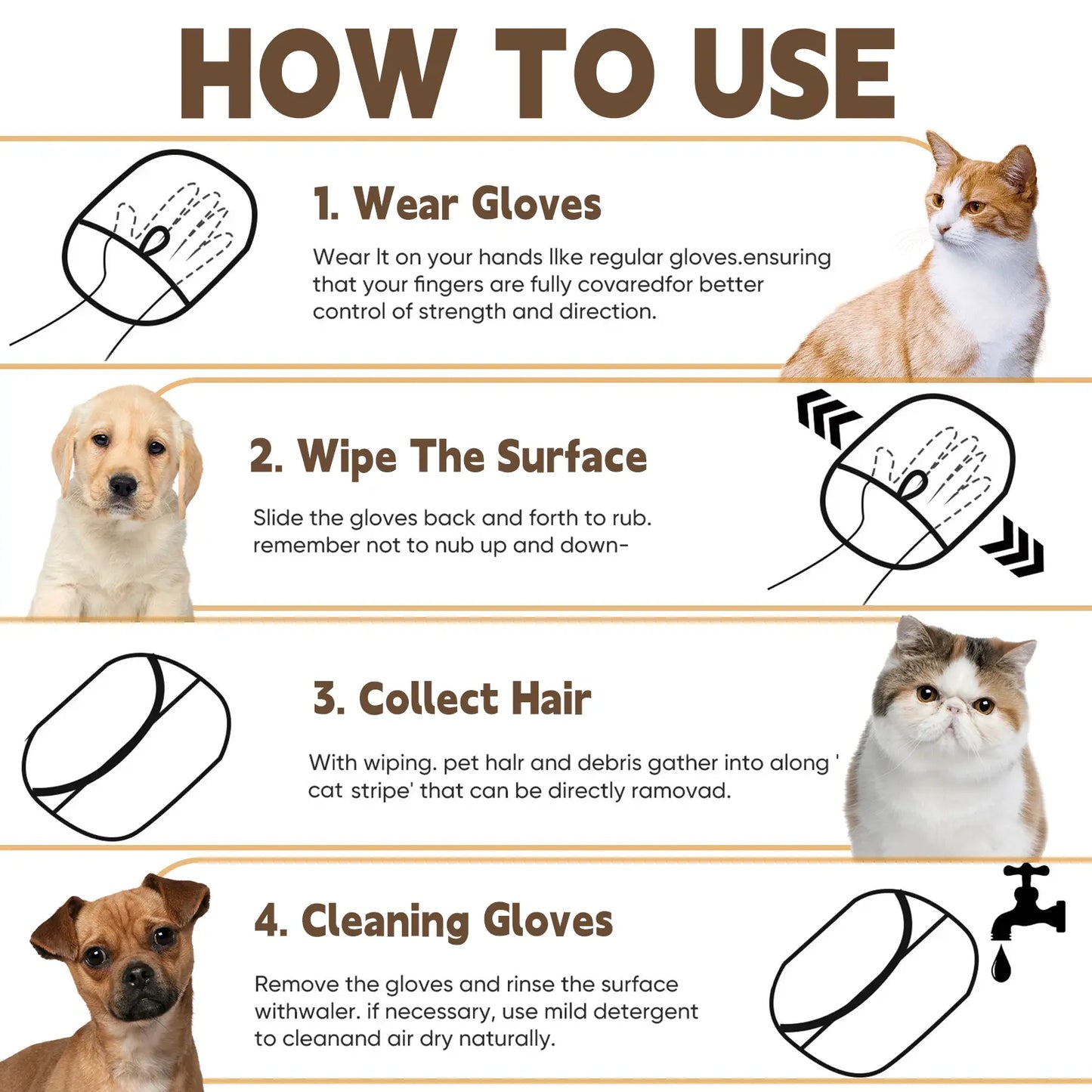 Upgraded Electrostatic Pet Hair Removal Glove - Reusable Two-Way Brush Mitt for Cat & Dog Hair Removal from Bed, Cat Scratcher, Cat Tree , Premium Grooming & Cleaning Glove for Couch, Portable Pet Hair Removal Roller,Pet Furremoval